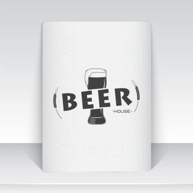 Beer pub. Brewing old school of vintage label. Sheet of white paper. Monochrome typographic labels, stickers, logos and badges.