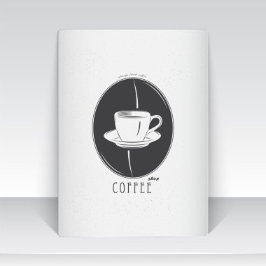 Coffee shop and cafe. The food and service. Old school of vintage label. Sheet of white paper. Monochrome typographic labels, stickers, logos and badges.