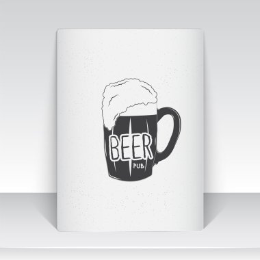 Beer pub. Brewing old school of vintage label. Sheet of white paper. Monochrome typographic labels, stickers, logos and badges.