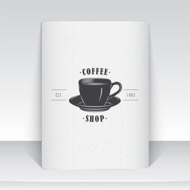 Coffee shop and cafe. The food and service. Old school of vintage label. Sheet of white paper. Monochrome typographic labels, stickers, logos and badges.