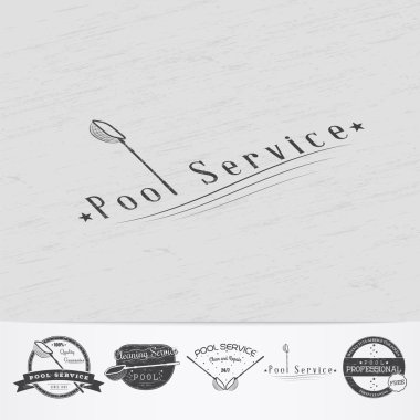 Pool Service. Maintenance and Cleaning. Repair and adjustment of the house. Old retro vintage grunge. Monochrome typographic labels, stickers, logos and badges.