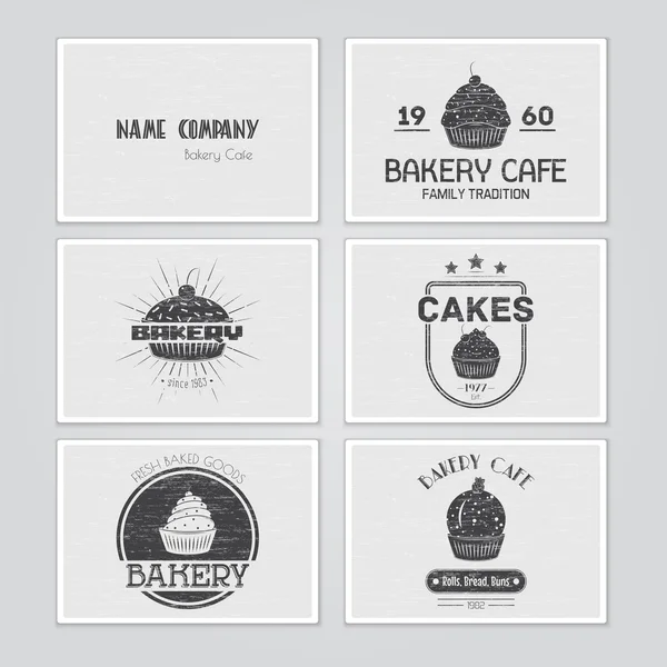 Café panadería. La comida y el servicio. Conjunto de etiquetas tipográficas, logotipos, insignias . — Vector de stock