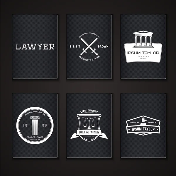 Lawyer services. Law office. The judge, the district attorney, the lawyer set of vintage labels. Scales of Justice. Court of law symbol.  Typographic labels, stickers, logos and badges. — Stockový vektor
