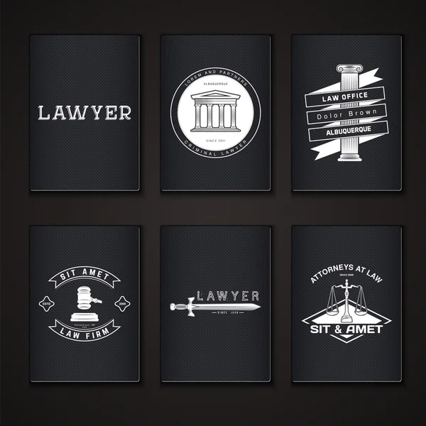 Lawyer services. Law office. The judge, the district attorney, the lawyer set of vintage labels. Scales of Justice. Court of law symbol.  Typographic labels, stickers, logos and badges. — Stock Vector