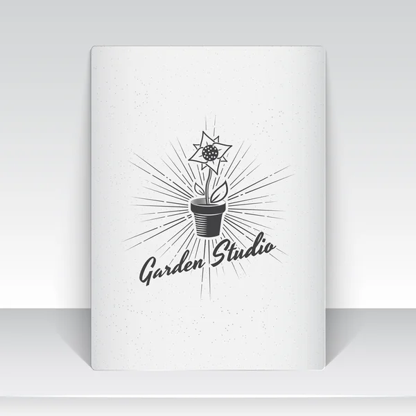 A farm growing flowers. Gardening Tools Shop. Garden Center set of vintage labels. Sheet of white paper. Monochrome typographic labels, stickers, logos and badges. — 스톡 벡터