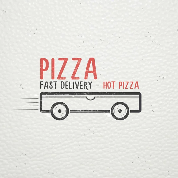 Pizza delivery. The food and service. Old school of vintage label. Old retro vintage grunge. Scratched, damaged, dirty effect. Typographic labels, stickers, logos and badges. — Stok Vektör