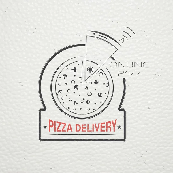 Pizza delivery. The food and service. Old school of vintage label. Old retro vintage grunge. Scratched, damaged, dirty effect. Typographic labels, stickers, logos and badges. — Stok Vektör