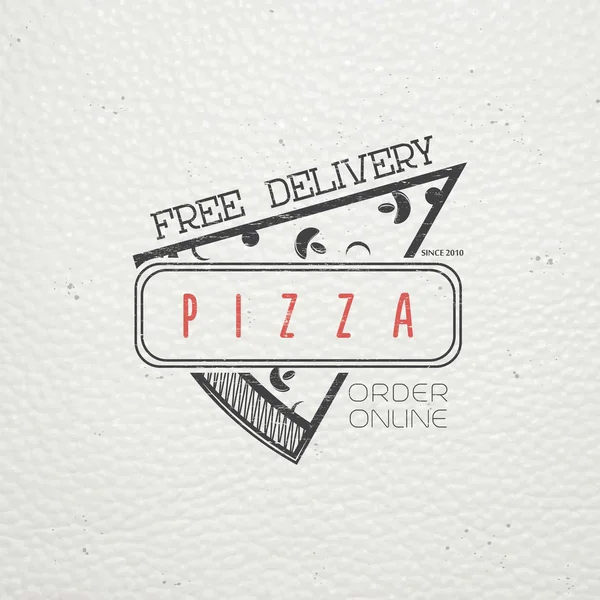 Pizza delivery. The food and service. Old school of vintage label. Old retro vintage grunge. Scratched, damaged, dirty effect. Typographic labels, stickers, logos and badges. — Stockvector