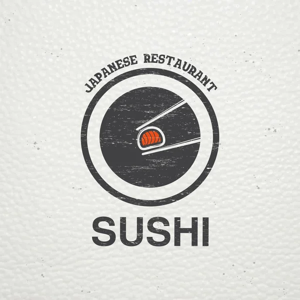 Sushi and rolls a set. Japanese kitchen. Food service. Old retro vintage grunge. Scratched, damaged, dirty effect. Typographic labels, stickers, logos and badges. — Stok Vektör