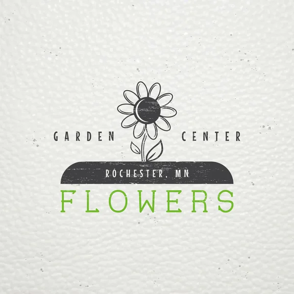 A farm growing flowers. Gardening Tools Shop. Garden Center set. Old retro vintage grunge. Scratched, damaged, dirty effect. Typographic labels, stickers, logos and badges. — 스톡 벡터