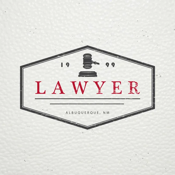 Services d'avocats. Cabinet d'avocats. Le juge, le procureur, l'avocat des labels vintage. Vieux grunge vintage rétro. Étiquettes, autocollants, logos et insignes typographiques . — Image vectorielle