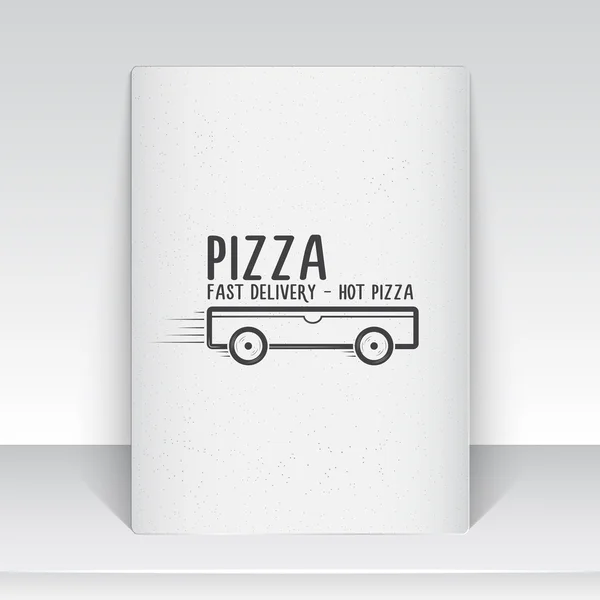 Pizza delivery. The food and service. Old school of vintage label. Sheet of white paper. Monochrome typographic labels, stickers, logos and badges. — Stock Vector