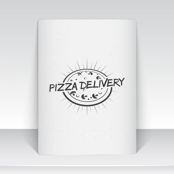 Pizza delivery. The food and service. Old school of vintage label. Sheet of white paper. Monochrome typographic labels, stickers, logos and badges. — Stockový vektor