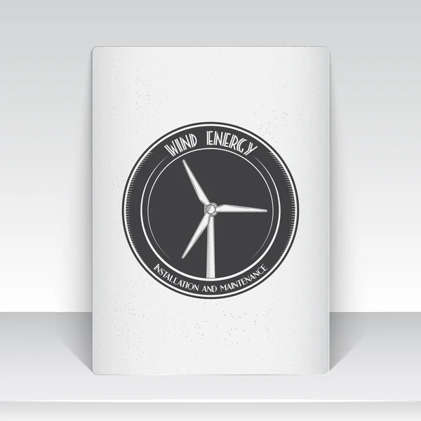 Windmills for energy. Sustainable ecological electrical power generator powered by wind natural energy source. Old school of vintage label. Sheet of white paper. Monochrome typographic labels, sticker — Διανυσματικό Αρχείο