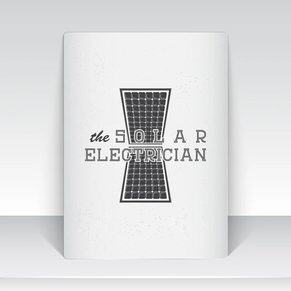 Solar panels for energy. Sustainable ecological solar energy generator powered by natural energy source. Old school of vintage label. Sheet of white paper. Monochrome typographic labels, stickers, log — Διανυσματικό Αρχείο