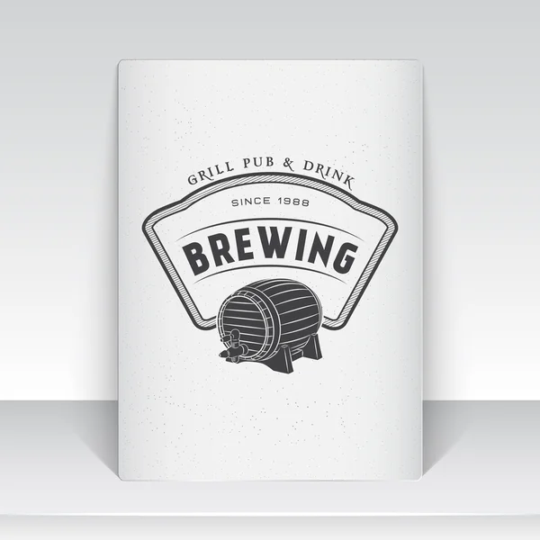 Beer pub. Brewing old school of vintage label. Sheet of white paper. Monochrome typographic labels, stickers, logos and badges. — 스톡 벡터