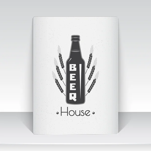 Beer pub. Brewing old school of vintage label. Sheet of white paper. Monochrome typographic labels, stickers, logos and badges. — Stock vektor