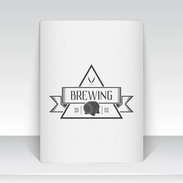 Beer pub. Brewing old school of vintage label. Sheet of white paper. Monochrome typographic labels, stickers, logos and badges. — Wektor stockowy