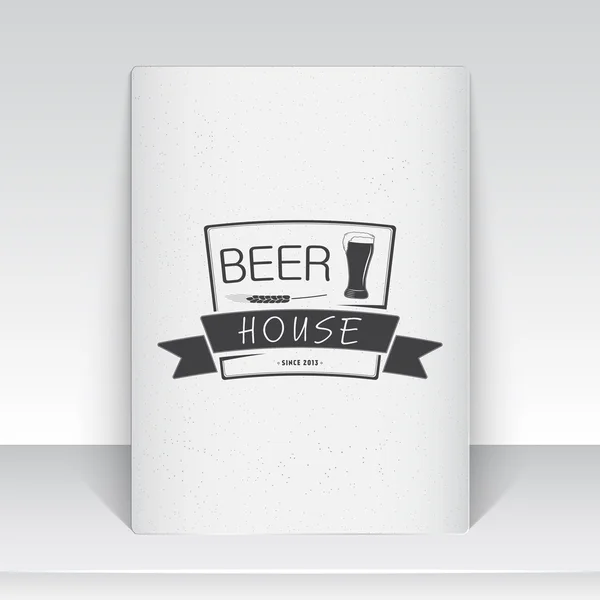 Beer pub. Brewing old school of vintage label. Sheet of white paper. Monochrome typographic labels, stickers, logos and badges. — 图库矢量图片
