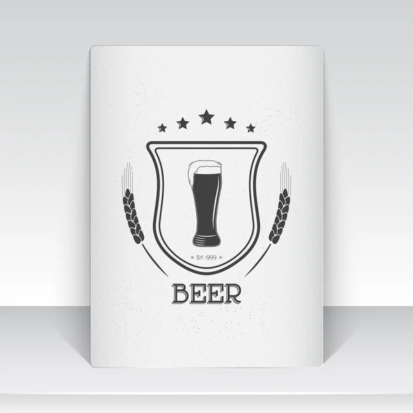 Beer pub. Brewing old school of vintage label. Sheet of white paper. Monochrome typographic labels, stickers, logos and badges. — Stok Vektör