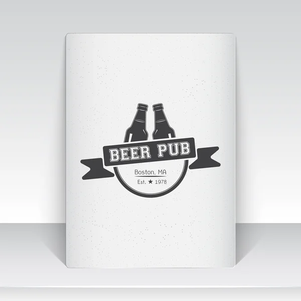 Beer pub. Brewing old school of vintage label. Sheet of white paper. Monochrome typographic labels, stickers, logos and badges. — Stock Vector