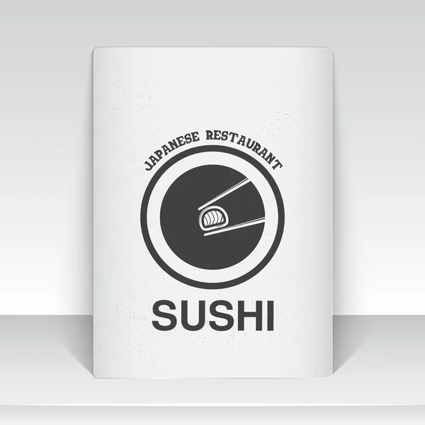 Sushi and rolls a set. Japanese kitchen. Food and service. Old school of vintage label. Sheet of white paper. Monochrome typographic labels, stickers, logos and badges. — Stockvector