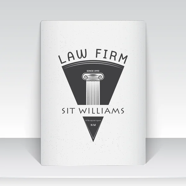 Serviços de advogado. Escritório de advogados. O juiz, o promotor público, o advogado das marcas vintage. Escalas de Justiça. Símbolo do Tribunal de Justiça. Folha de papel branco. Etiquetas tipográficas, adesivos, logotipos e crachá — Vetor de Stock