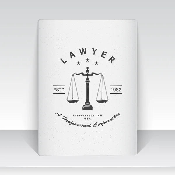 Lawyer services. Law office. The judge, the district attorney, the lawyer of vintage labels. Scales of Justice. Court of law symbol. Sheet of white paper. Typographic labels, stickers, logos and badge — стоковий вектор