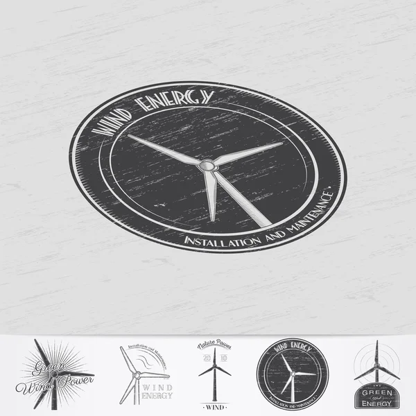 Windmills for energy. Sustainable ecological electrical power generator powered by wind natural energy source. Old retro vintage grunge. — 스톡 벡터