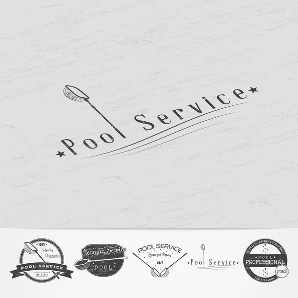 Pool Service. Maintenance and Cleaning. Repair and adjustment of the house. Old retro vintage grunge. Monochrome typographic labels, stickers, logos and badges. — Stok Vektör