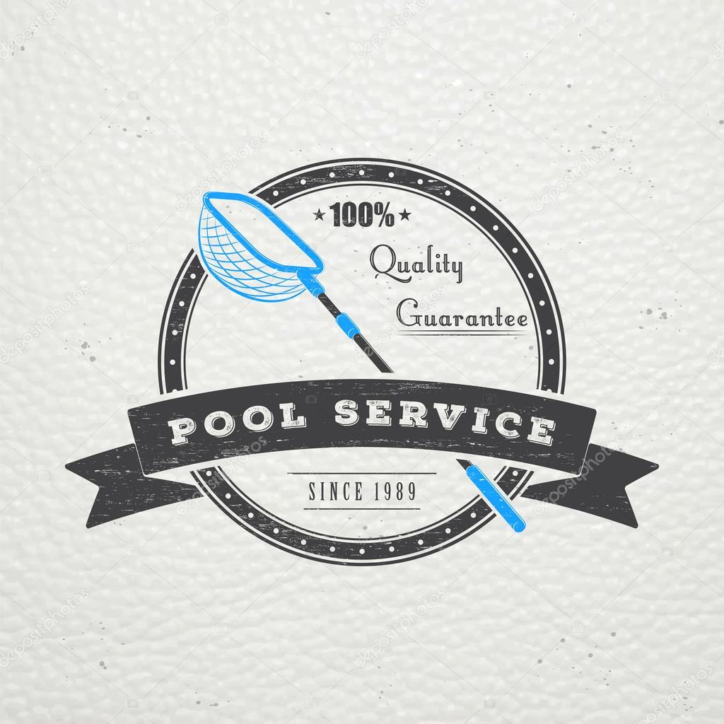 Pool Service. Maintenance and Cleaning. Repair and adjustment of the house. Old retro vintage grunge. Typographic labels, stickers, logos and badges. Flat vector illustration