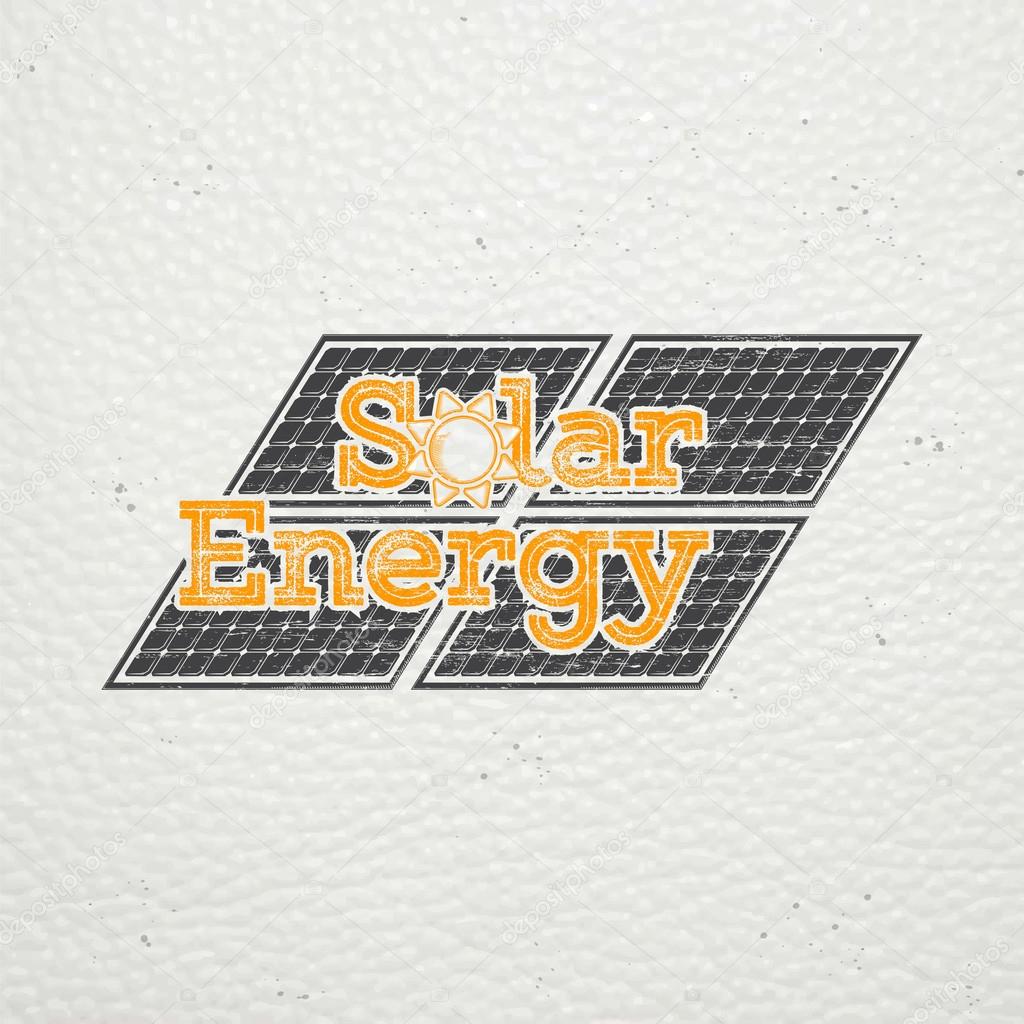 Solar panels for energy. Sustainable ecological solar energy generator powered by natural energy source. Old school of vintage label. Typographic labels, stickers, logos and badges. Flat vector illustration