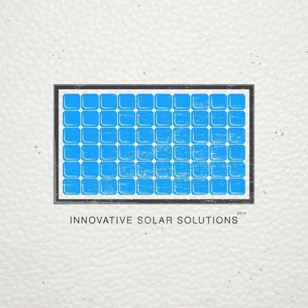 Solar panels for energy. Sustainable ecological solar energy generator powered by natural energy source. Old school of vintage label. Typographic labels, stickers, logos and badges.