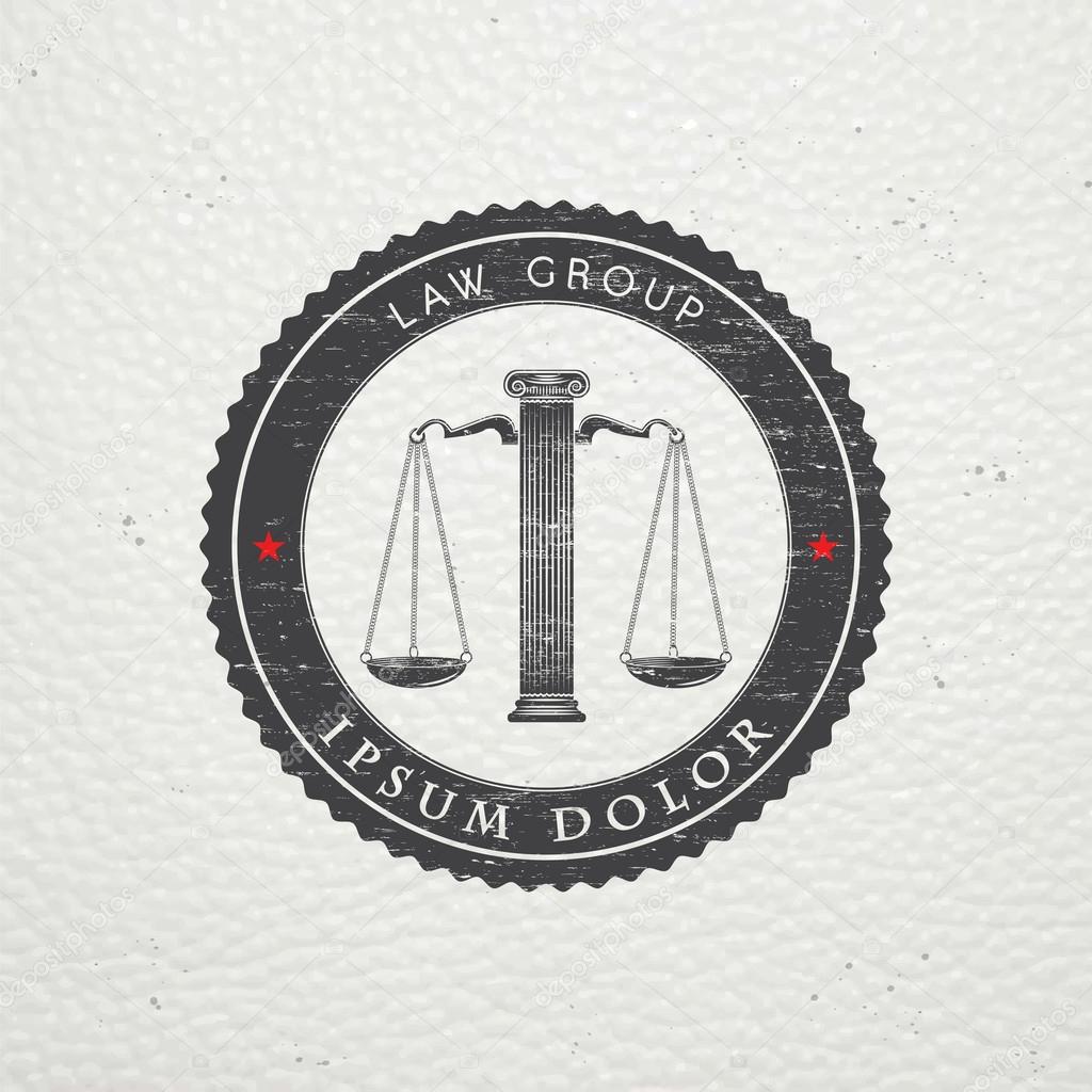 Lawyer services. Law office. The judge, the district attorney, the lawyer of vintage labels. Old retro vintage grunge. Typographic labels, stickers, logos and badges. Flat vector illustration