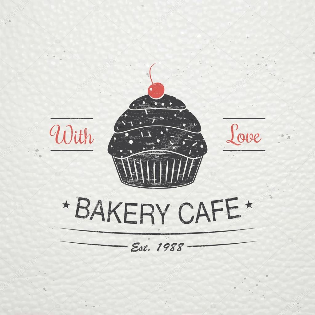 Sweet Cupcakes. Bakery baking. Cafes and eateries. The food and service. Old retro vintage grunge. Scratched, damaged, dirty effect. Typographic labels, stickers, logos and badges. Flat vector illustration