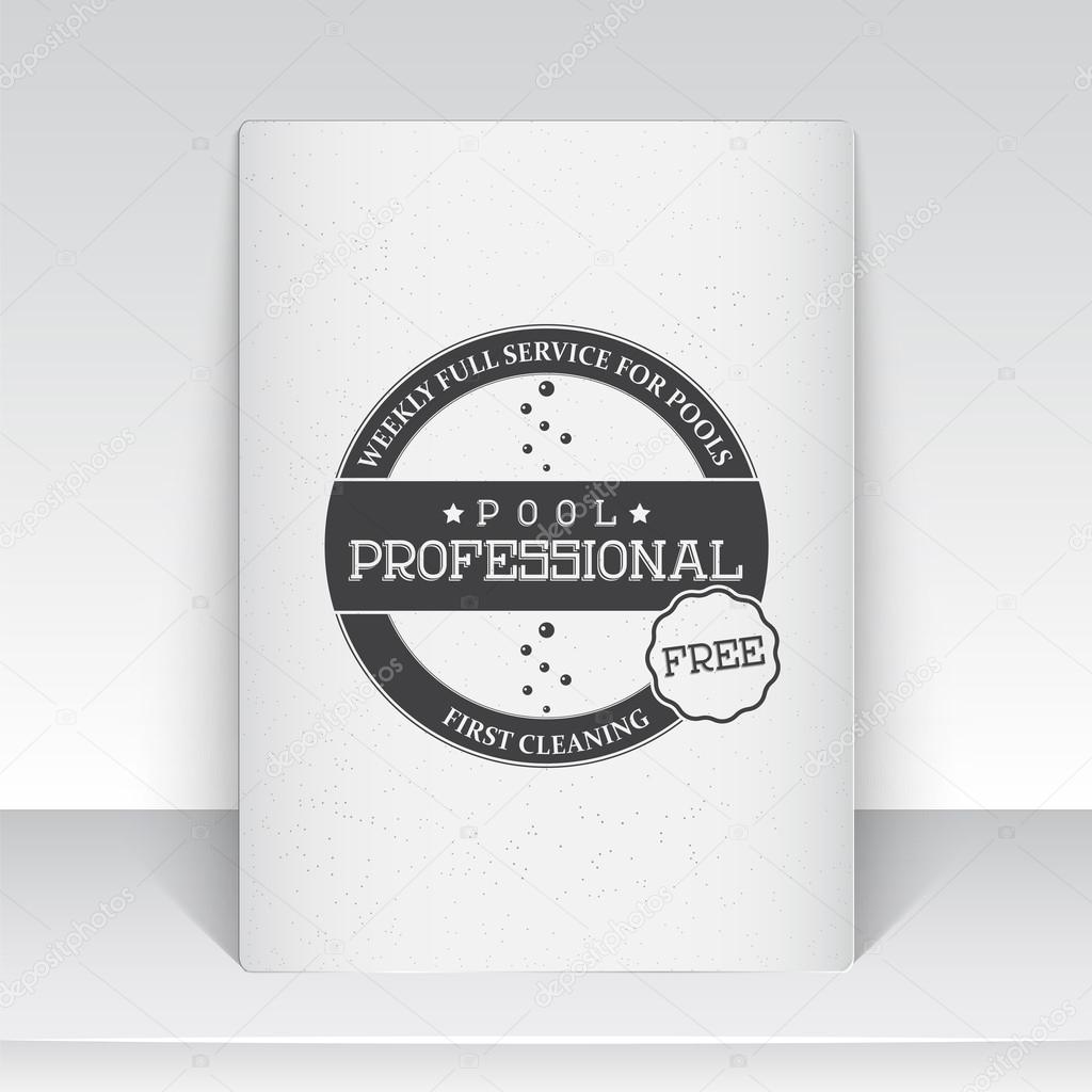 Pool Service. Maintenance and Cleaning. Repair and adjustment of the house. Old school of vintage label. Sheet of white paper. Monochrome typographic labels, stickers, logos and badges. Flat vector illustration