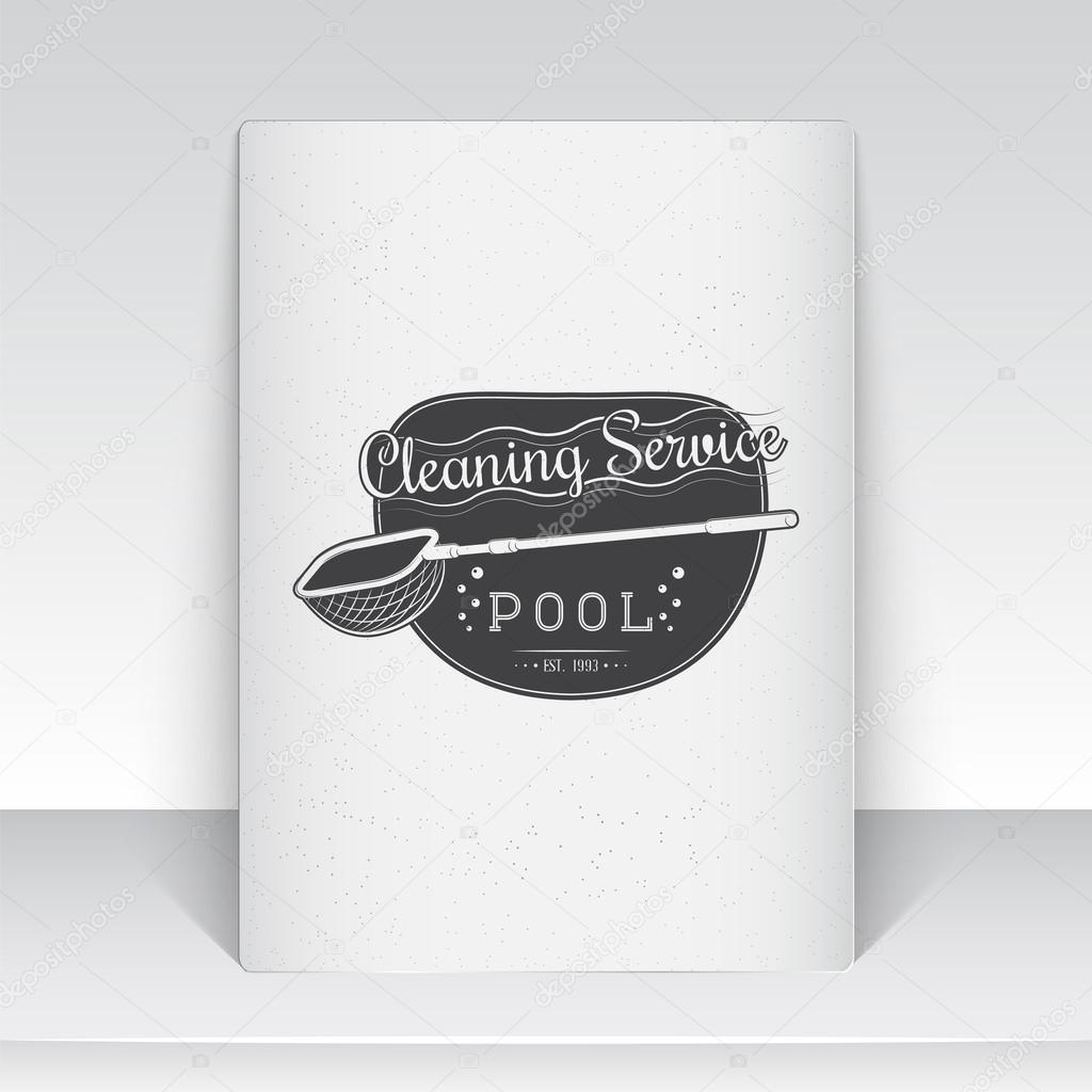 Pool Service. Maintenance and Cleaning. Repair and adjustment of the house. Old school of vintage label. Sheet of white paper. Monochrome typographic labels, stickers, logos and badges. Flat vector illustration