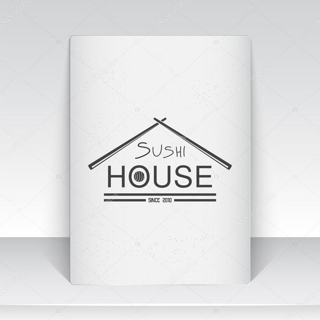 Sushi and rolls a set. Japanese kitchen. Food and service. Old school of vintage label. Sheet of white paper. Monochrome typographic labels, stickers, logos and badges. Flat vector illustration