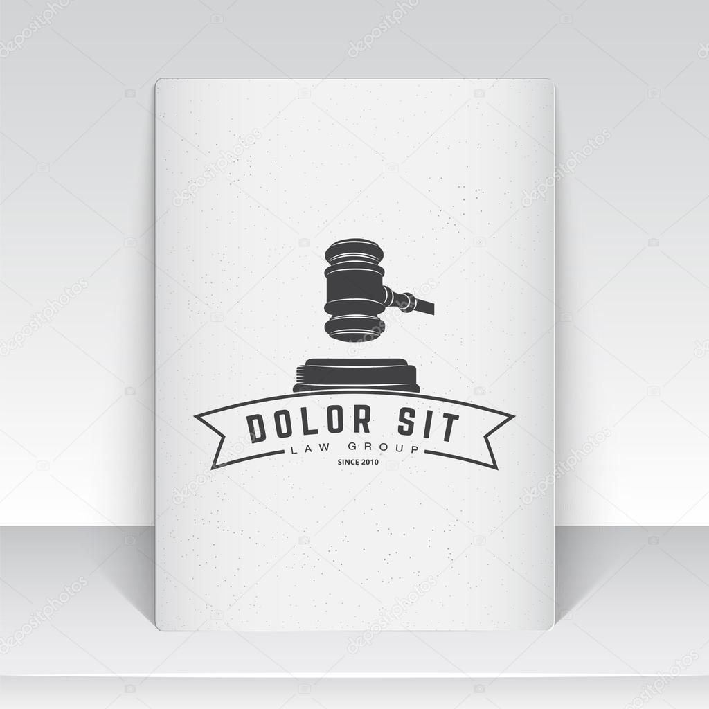 Lawyer services. Law office. The judge, the district attorney, the lawyer of vintage labels. Scales of Justice. Court of law symbol. Sheet of white paper. Typographic labels, stickers, logos and badge
