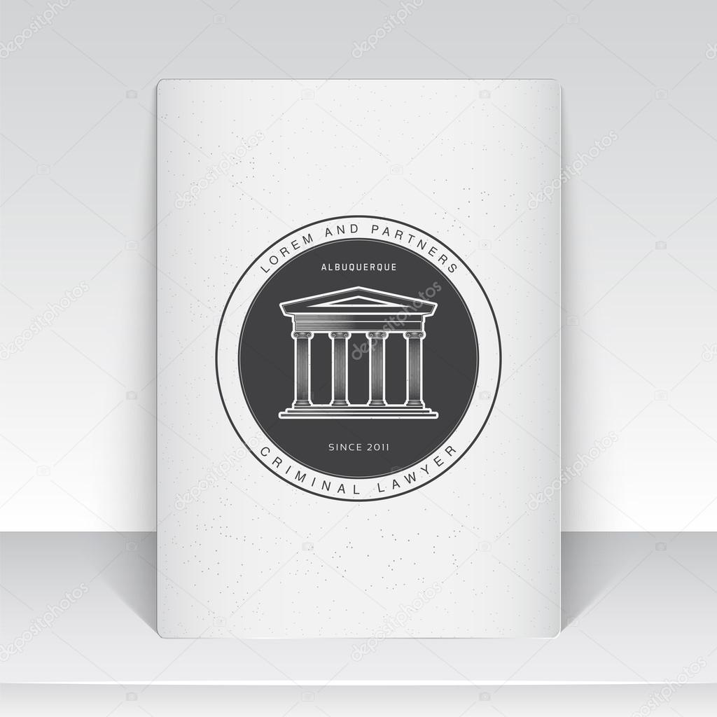 Lawyer services. Law office. The judge, the district attorney, the lawyer of vintage labels. Scales of Justice. Court of law symbol. Sheet of white paper. Typographic labels, stickers, logos and badge