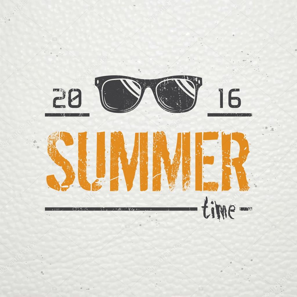 Summer time. Tourist agency. Travel around the world. Detailed elements. Old retro vintage grunge. Scratched, damaged, dirty effect. Typographic labels, stickers, logos and badges. Flat vector