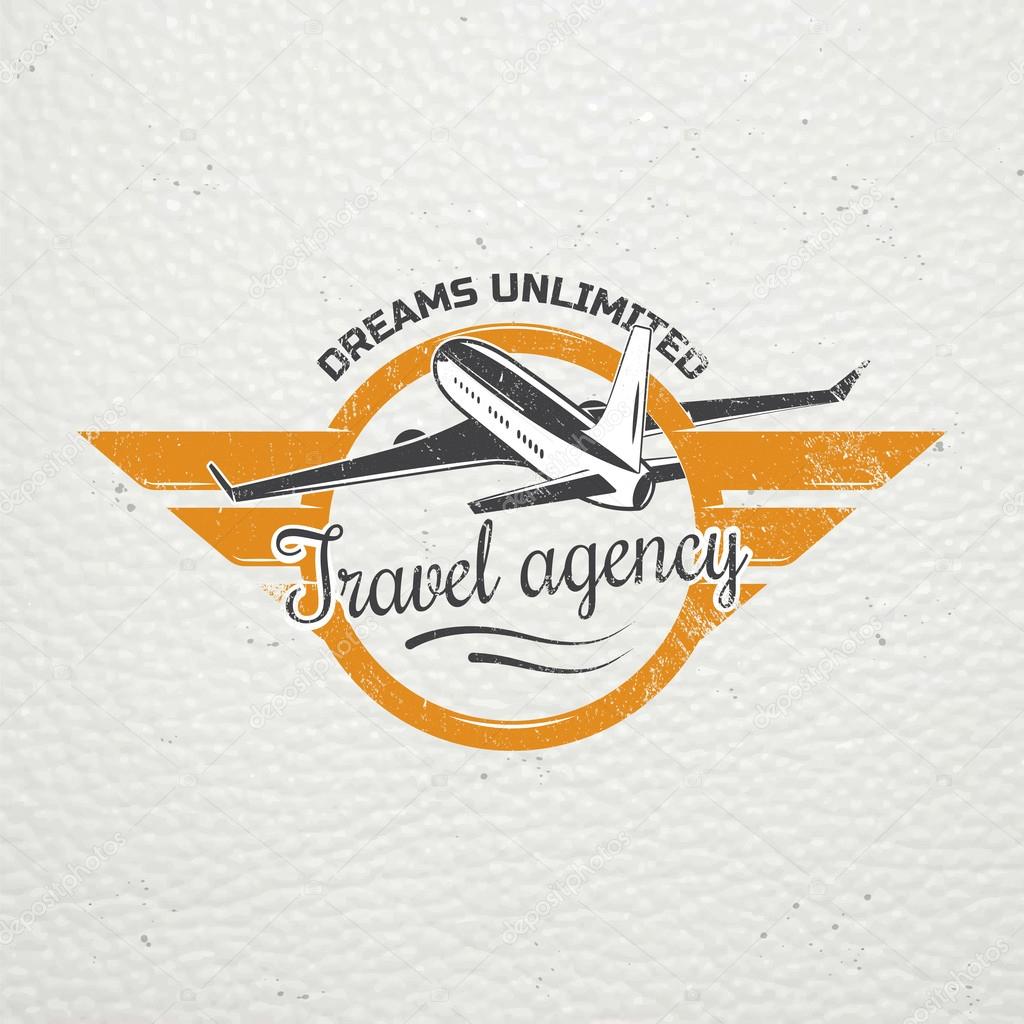 Summer time. Tourist agency. Travel around the world. Detailed elements. Old retro vintage grunge. Scratched, damaged, dirty effect. Typographic labels, stickers, logos and badges. Flat vector
