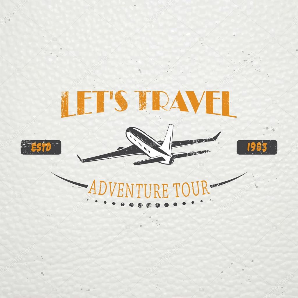 Summer time. Tourist agency. Travel around the world. Detailed elements. Old retro vintage grunge. Scratched, damaged, dirty effect. Typographic labels, stickers, logos and badges. Flat vector