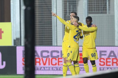 İtalya, Bergamo, 28 Kasım 2020: Mattia Zaccagni (Verona orta saha oyuncusu) ATALANTA-HELLAS VERONA, Serie A 2020-2021 gün 9, Gewiss Stadyumu 'nda 83' te 2-0 'lık golü kutluyor.