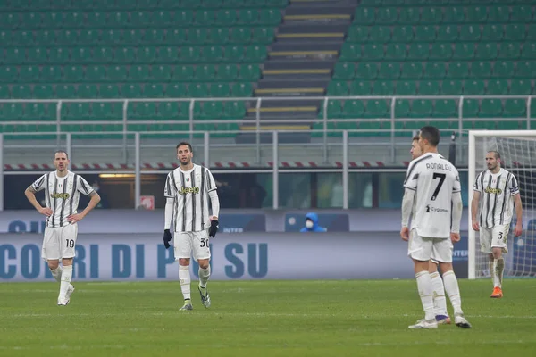 Ιταλία Μιλάνο Ιανουαρίου 2021 Παίκτες Του Γιουβέντους Αναστατώθηκαν Μετά Δεύτερο — Φωτογραφία Αρχείου
