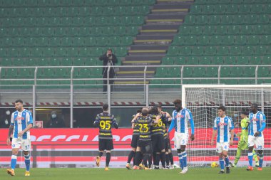 İtalya, Milan, 16 Aralık 2020: Romelu Lukaku (Inter forvet), FC INTER-NAPOLI, Serie A 2020-2021 gün 12, San Siro Stadyumu 'nda oynanan maçta 1-0' lık golü penaltıyla 73 'te kutluyor.