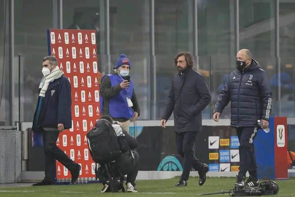 Italia Milán Febrero 2021 Andrea Pirlo Juventus Manager Traslada Banquillo — Foto de Stock