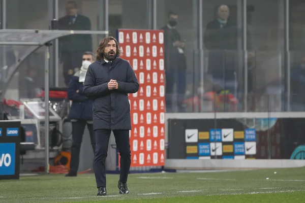 Italia Milán Febrero 2021 Andrea Pirlo Juventus Manager Banquillo Durante — Foto de Stock