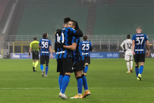 Italia Milano Febbraio 2021 Lautaro Martinez Inter Attaccante Festeggia Gol — Foto Stock