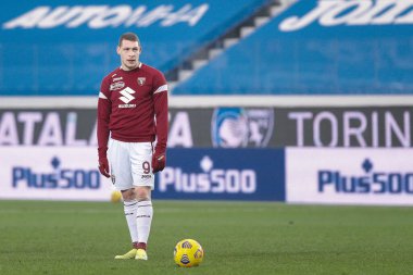 İtalya, Bergamo, 6 Şubat 2021: Andrea Belotti (Torino forveti) futbol maçı öncesi ATALANTA-TORINO, Serie A 2020 / 2021, Gewiss Stadyumu